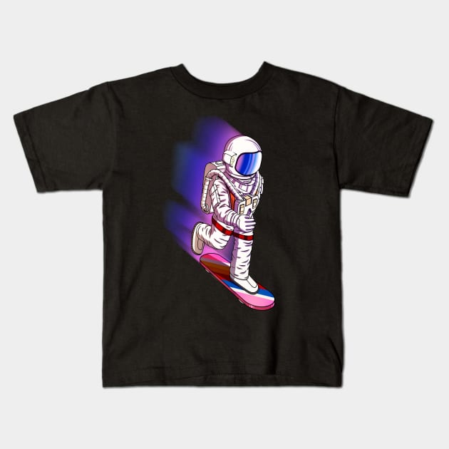 Astronaut Skateboarding Kids T-Shirt by Guyvit